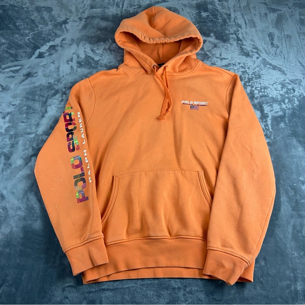 Ralph Lauren Polo Sport Hoodie Orange Madras Logo Print Fleece Hoodie Men's M